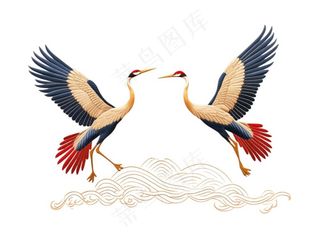 仙鹤祥云古风国潮插画免抠