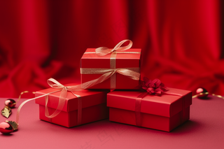 新年节日礼物红色礼盒圣诞摄影图