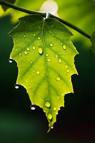 绿叶上的水珠露水绿意摄影图
