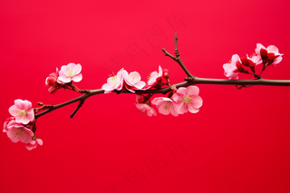 冬季梅花腊梅红色背景摄影图