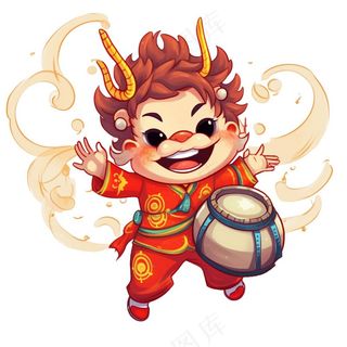新春新年吉祥物生肖龙年卡通人物插画免抠