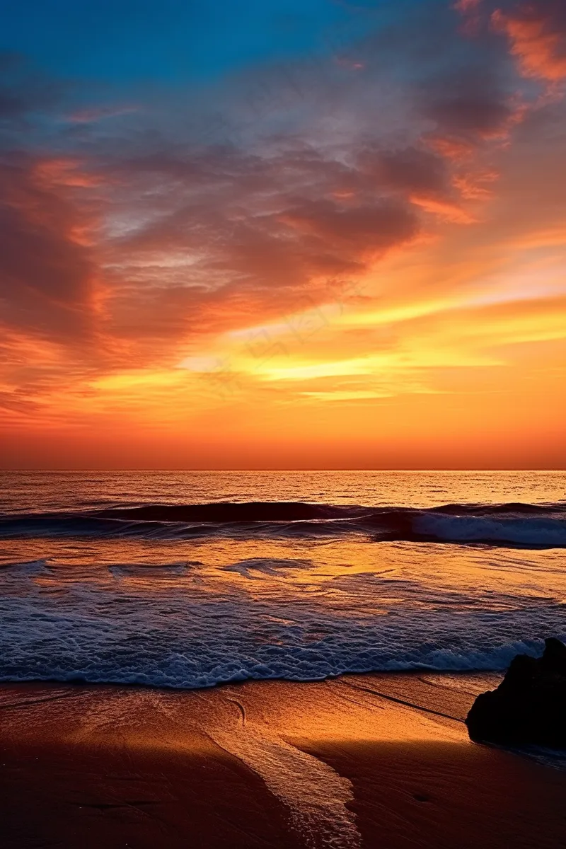 夕阳落日海边沙滩潮汐晚霞倒影美景摄影图(2688x4032)