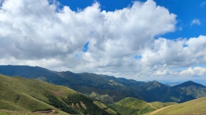 白云与青山交汇，云山接一线