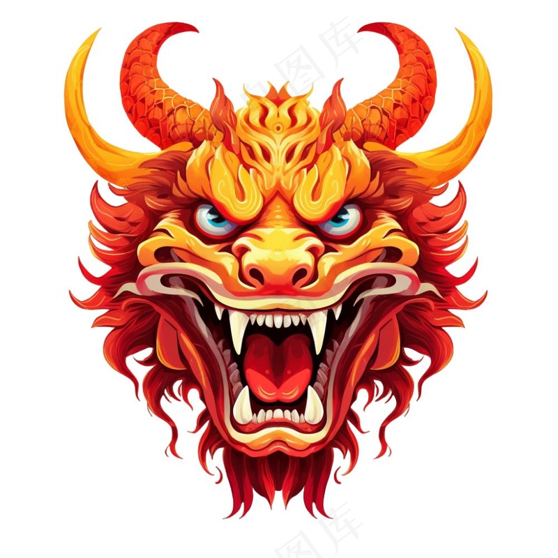 龙龙头红色新年龙年卡通插画免抠(1024x1024)