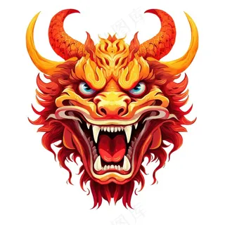 龙龙头红色新年龙年卡通插画免抠