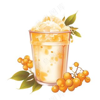 奶茶桂花黄皮口味秋冬插画免抠