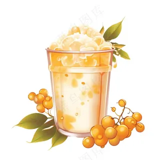 奶茶桂花黄皮口味秋冬插画免抠