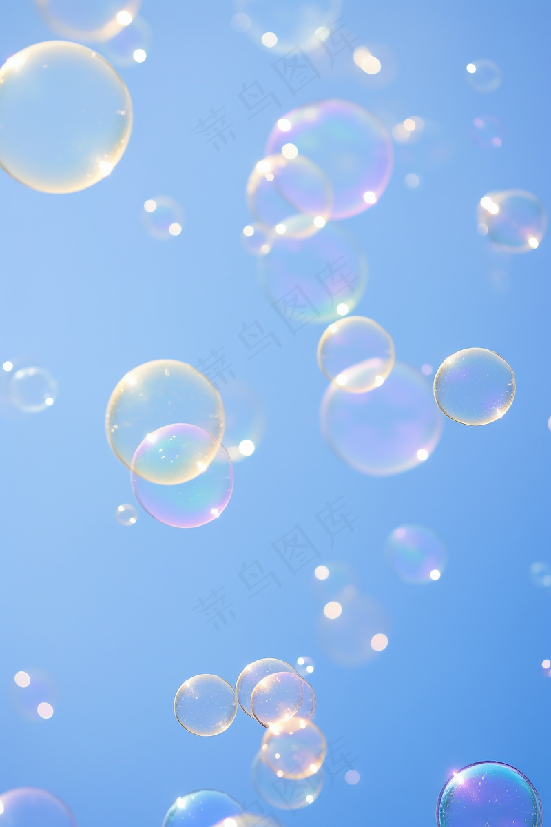 蓝天下飞行的肥皂泡梦幻摄影图
