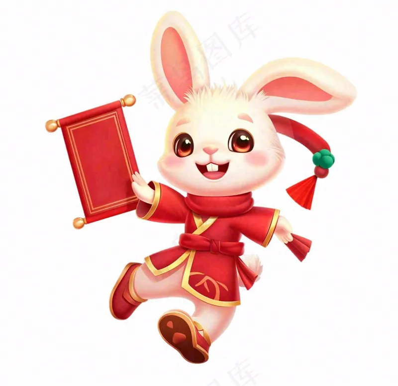 白兔兔年吉祥新年十二生肖红色喜庆卡通插画免抠(1056x1024)