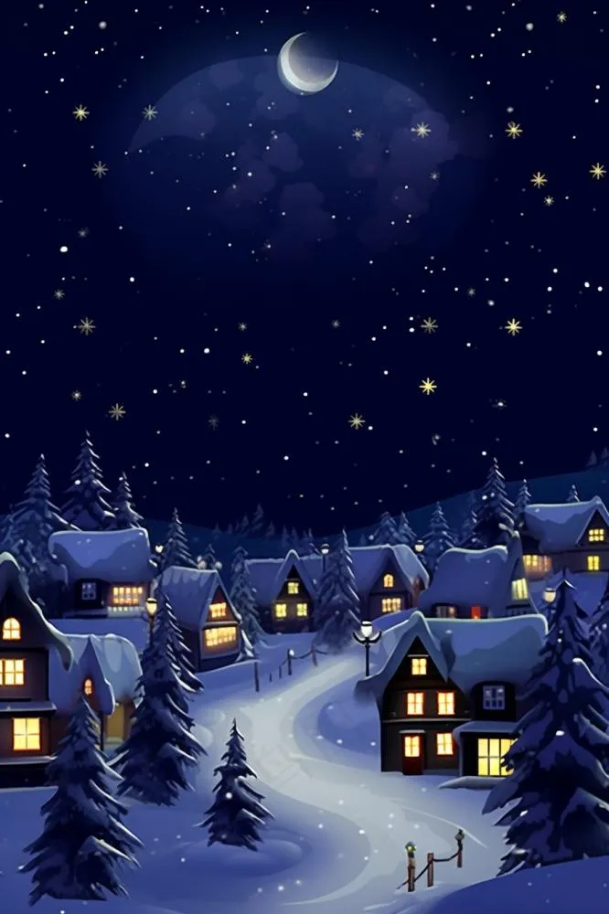 雪景夜晚圣诞平安夜背景(896x1344)