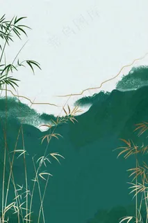墨绿竹林青山端午清明淡雅水墨国风插画背景