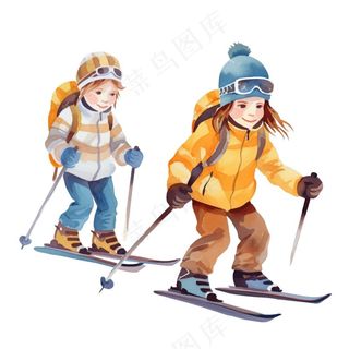 滑雪儿童卡通插画免抠