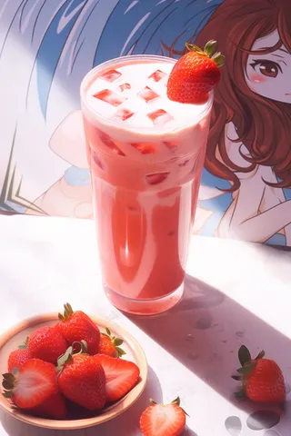 草莓奶昔奶茶饮料摄影图 