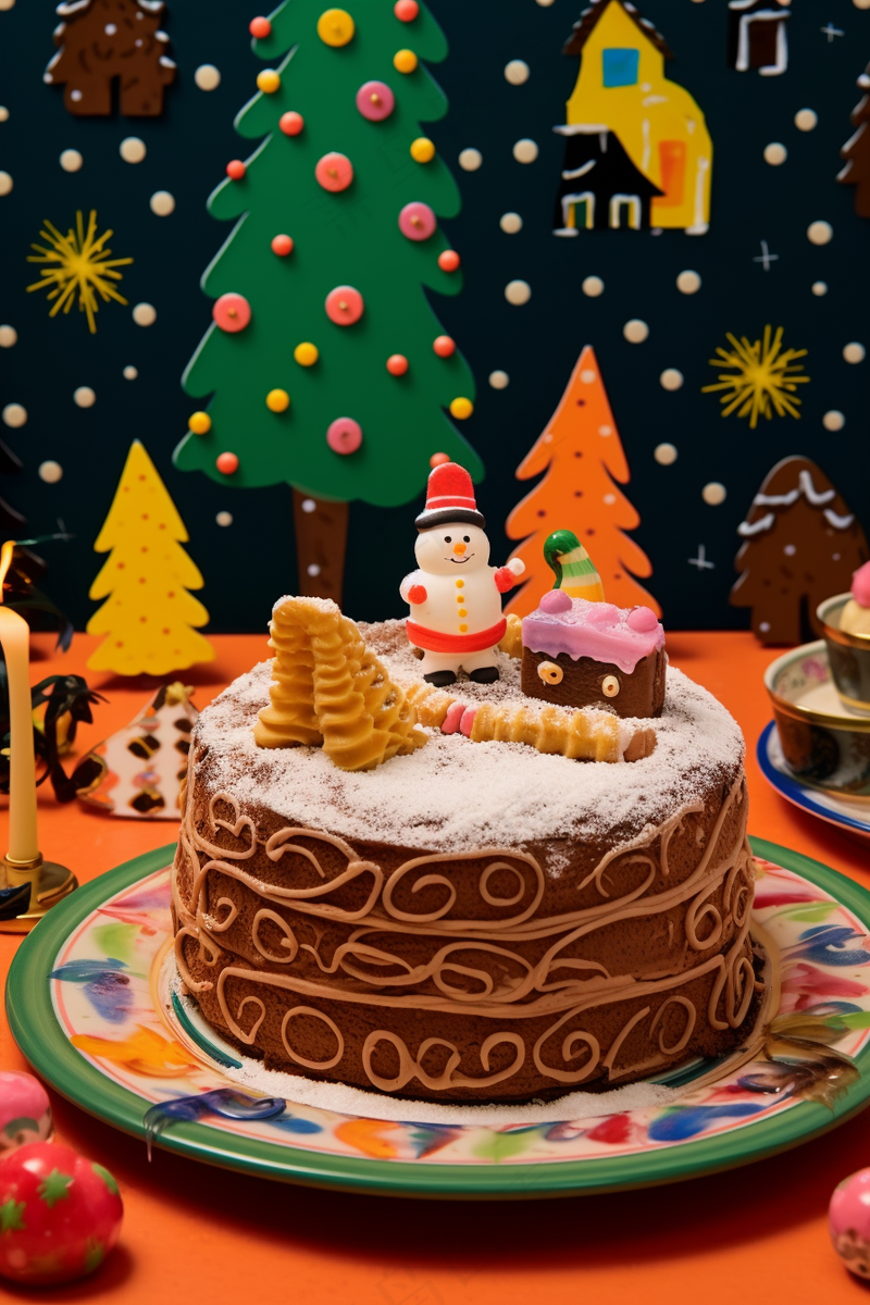 圣诞节日蛋糕巧克力圣诞树圣诞老人巧克力装饰节日甜点摄影图