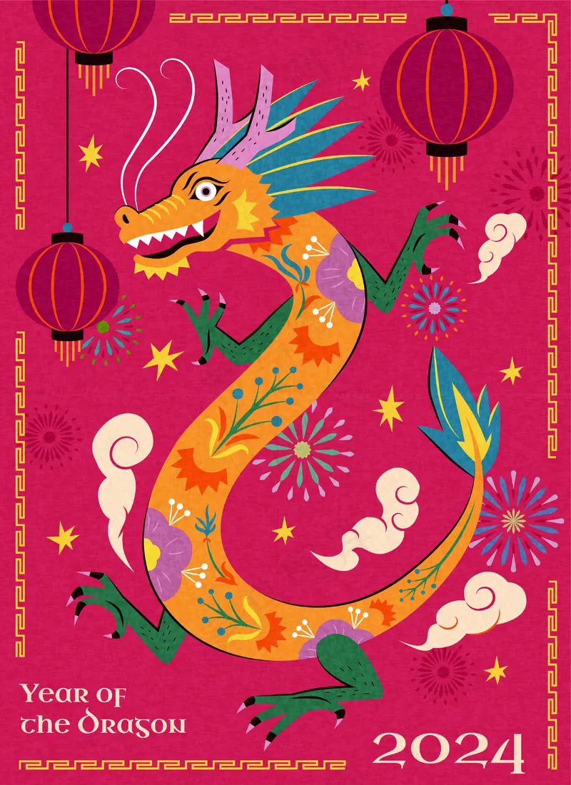 龙年插画海报ai矢量模版下载
