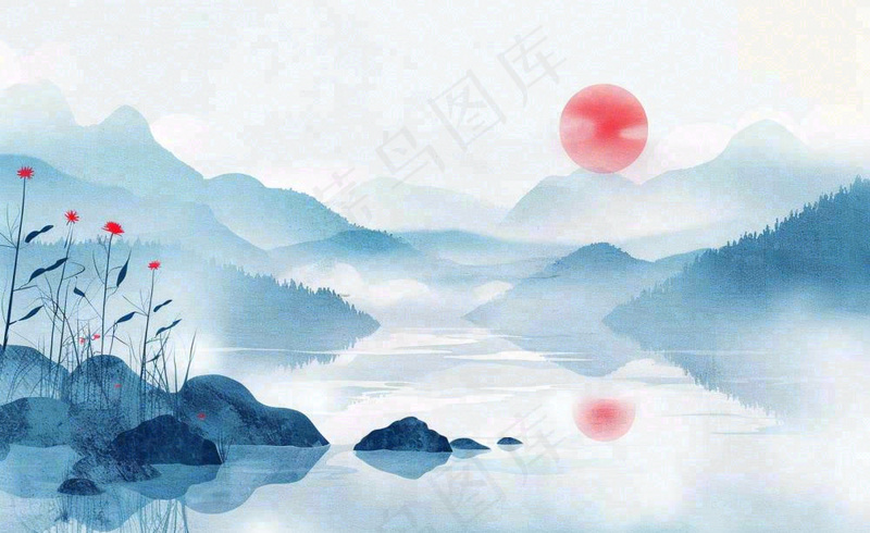 中国风水墨画山水画寒露插画背景(1408x864)