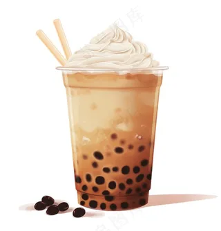 珍珠奶茶奶油焦糖饮料卡通插画免抠