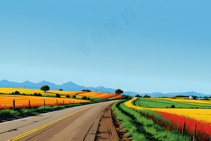 晴朗天空林荫乡村道路图片