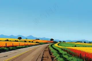 晴朗天空林荫乡村道路图片