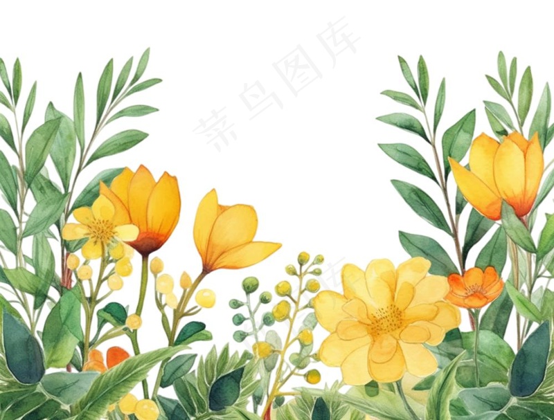 春季春天花草植物水彩鲜花花卉枝叶插画免抠(1264x960)