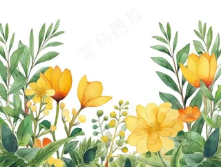 春季春天花草植物水彩鲜花花卉枝叶插画免抠