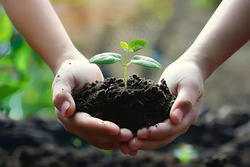 手捧树苗植树保护环境公益活动摄影图(4032x2688)