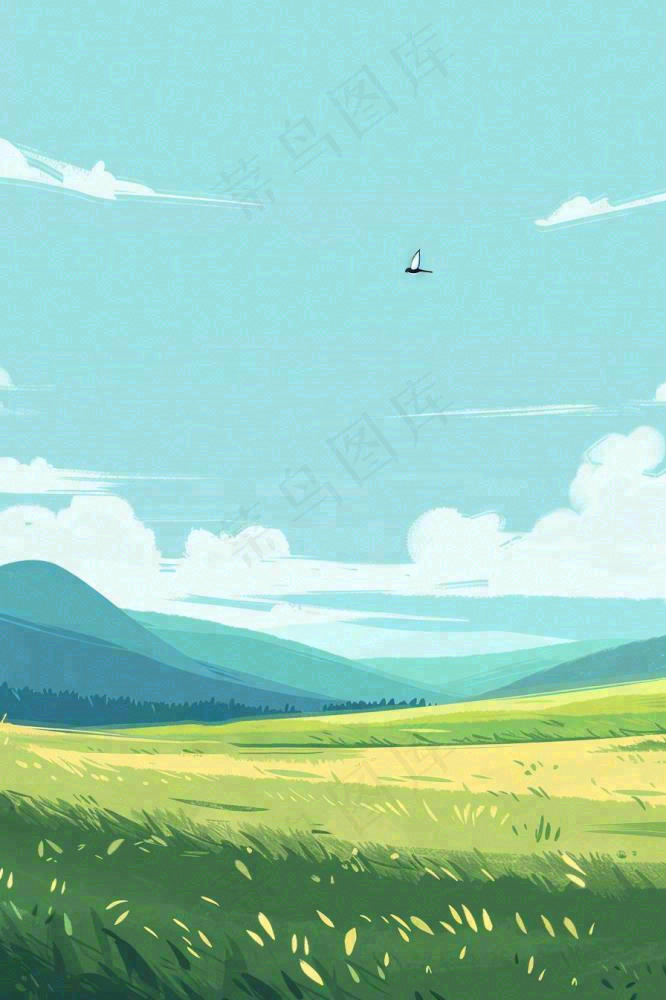 春天春暖花开草原蓝天白云燕子惊蛰春分卡通插画背景