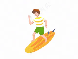 冲浪少年运动卡通人物插画免抠