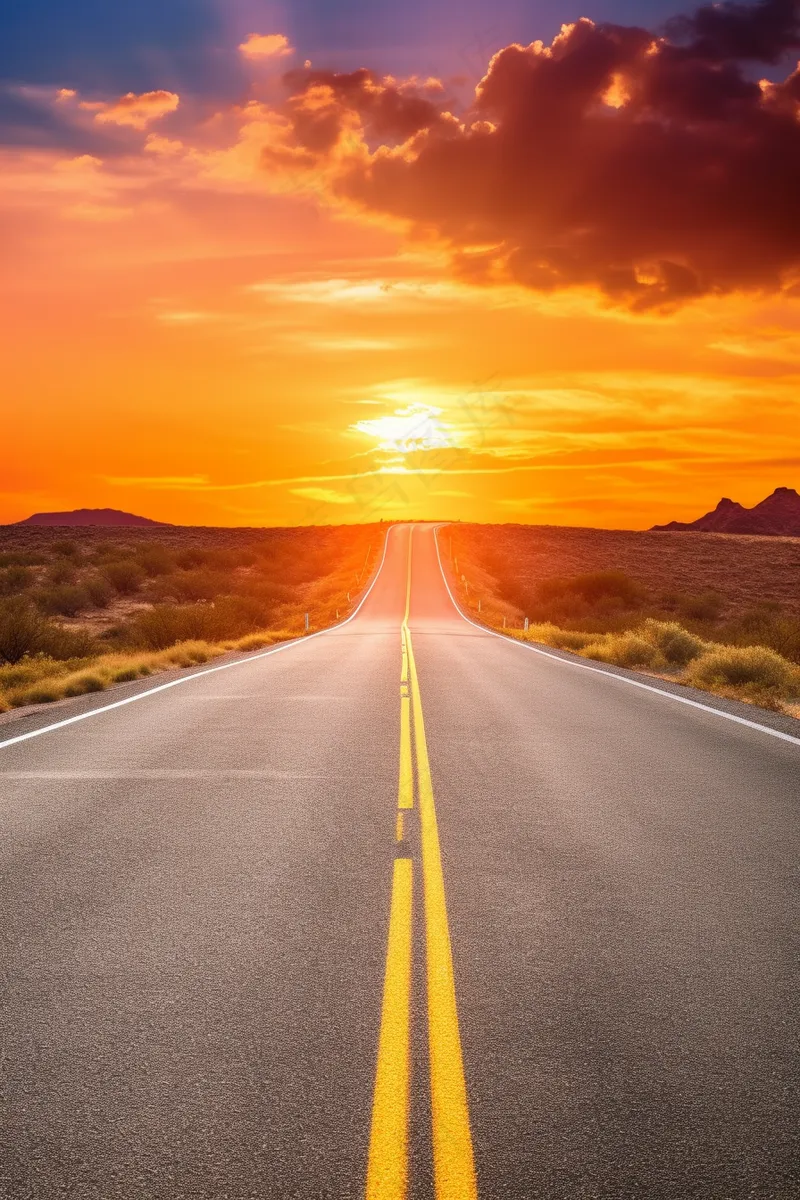 延绵的公路夕阳落日余晖摄影图(2688x4032)