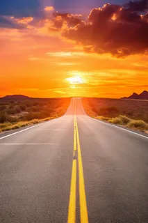 延绵的公路夕阳落日余晖摄影图