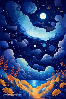 梦幻风格夜空插画 梦幻风格夜空插画