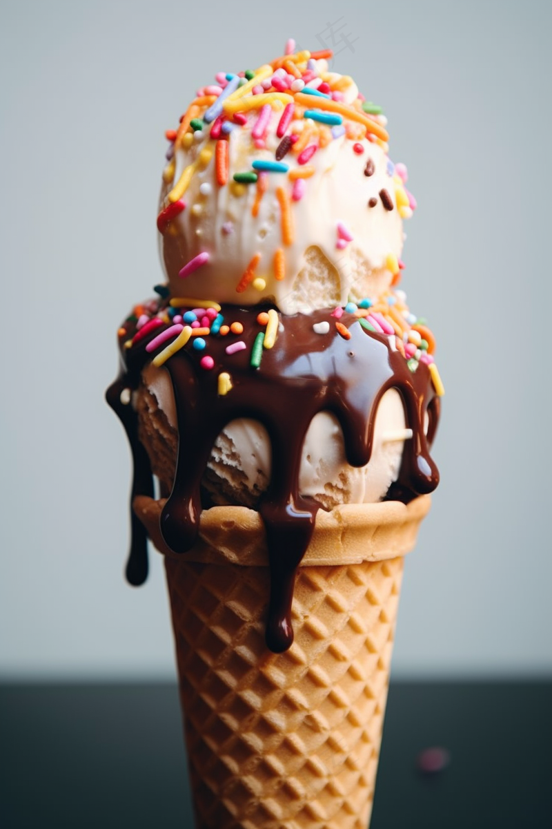 巧克力冰淇淋蛋筒清凉摄影图