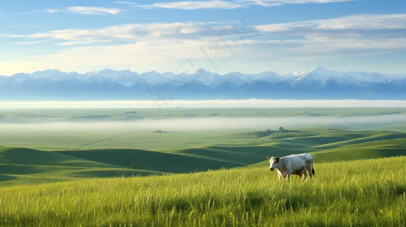 草原白云蓝天一望无际大自然风景摄影图(4368x2448)