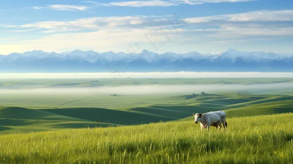 草原白云蓝天一望无际大自然风景摄影图