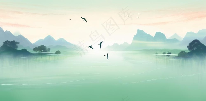 山水水墨画中国风插画背景(1568x768)