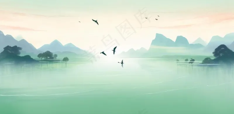 山水水墨画中国风插画背景(1568x768)