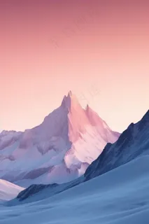 雪山粉蓝色背景