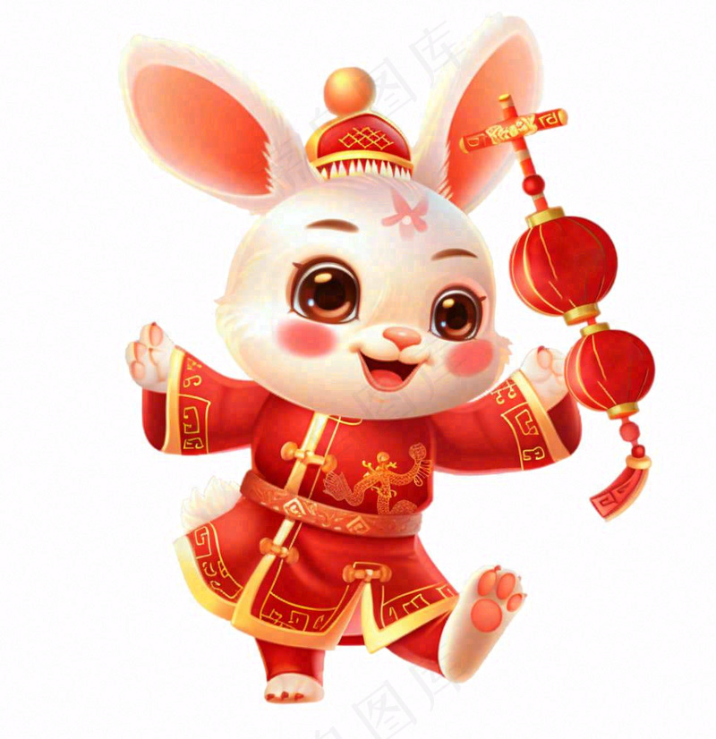 白兔兔年吉祥新年十二生肖红色喜庆卡通插画免抠(1024x1056)