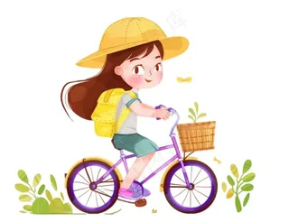 骑自行车的学生运动彩色卡通插画免抠