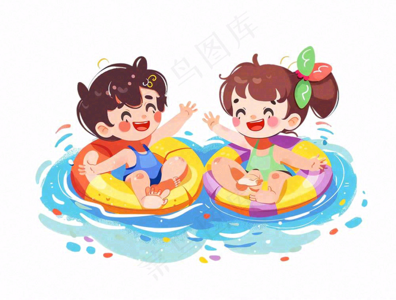 游泳游泳圈儿童水上乐园运动卡通插画免抠(1264x960)