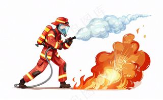 消防员灭火救火火焰劳动人物卡通插画免抠