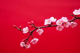 冬季梅花腊梅红色背景摄影图