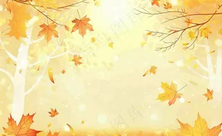 秋天红了的枫叶枫树落叶飘零立秋秋分黄色卡通插画背景