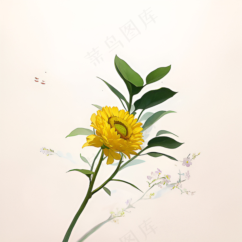 白色黄色手绘新中式风格花植物195