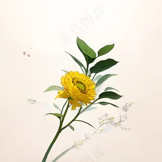 白色黄色手绘新中式风格花植物195