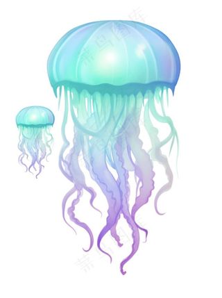 水母海洋海鲜蓝紫色梦幻卡通插画免抠