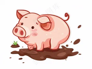 小猪猪崽踩泥坑动物卡通插画免抠