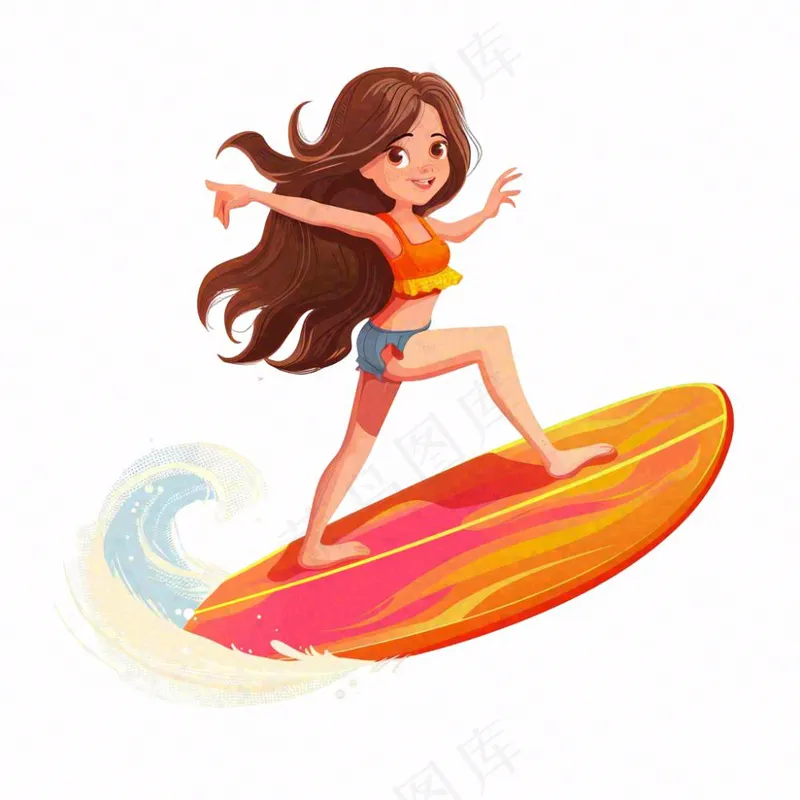 冲浪运动人物卡通插画免抠(1024x1024)