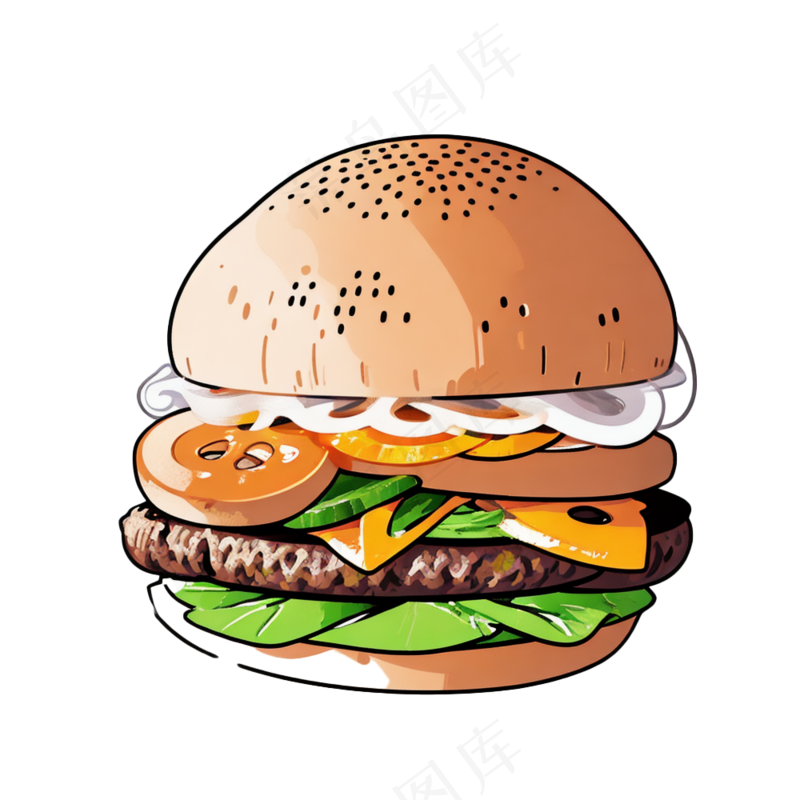 汉堡多层简约插画清新可爱食物