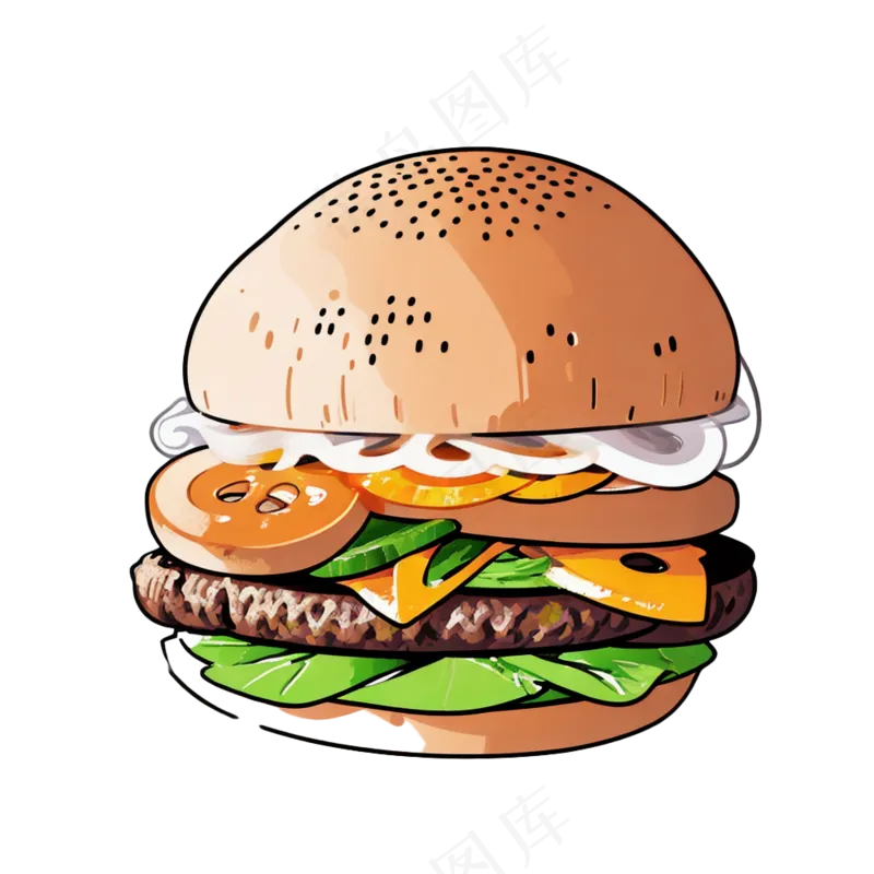 汉堡多层简约插画清新可爱食物